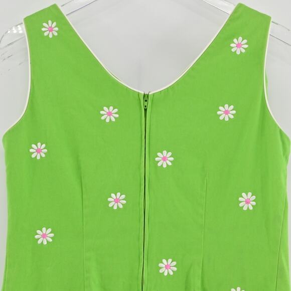 Vtg SAG HARBOR Green Embroidered Dress Size 10P Daisy Cotton Vibrant Bright Boho - Picture 11 of 13